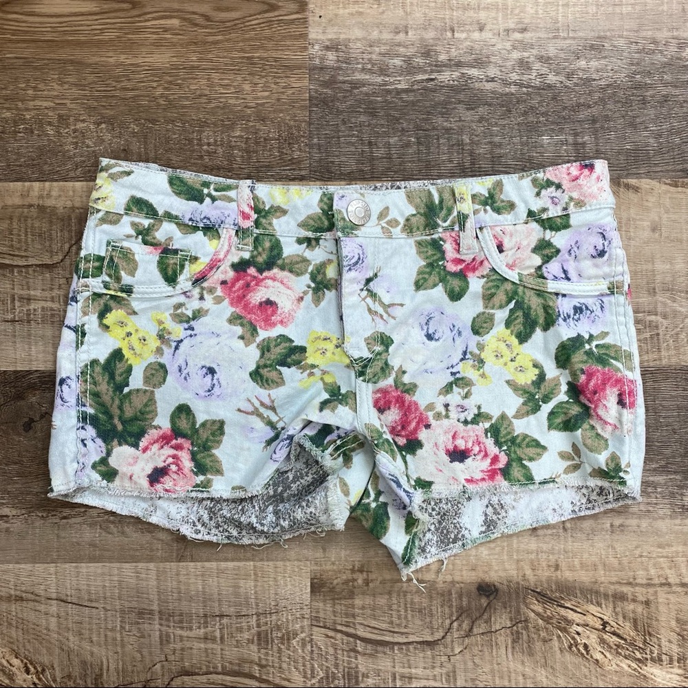 Reversible Floral Snakeskin Denim Shorts Frayed Y2K Statement Stretch Flipside
